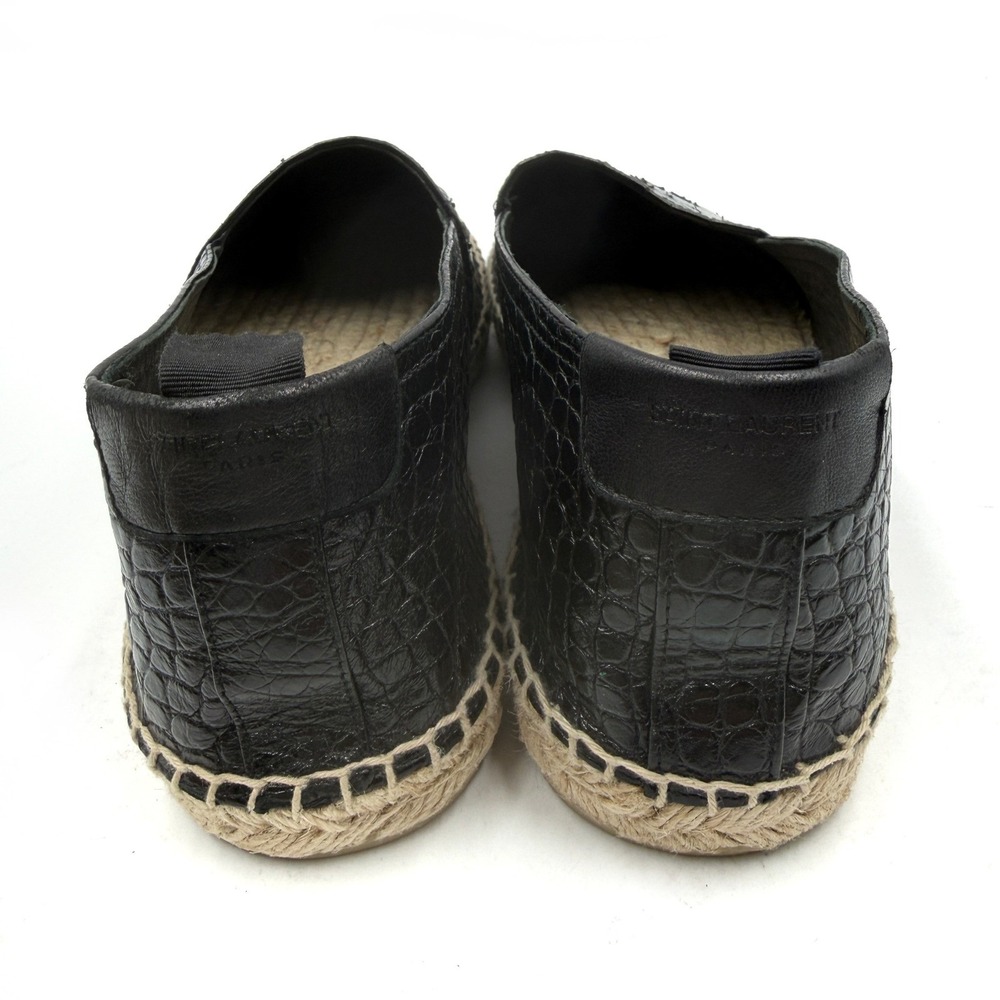 Saint Laurent Espadrilles Black Croc Embossed Leather Flat Slip On Sz 42 / 12 - Picture 5 of 11